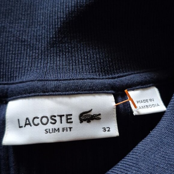 LACOSTE Navy Ribbed Polo Shirt with Green Flounced Trim SZ.32 - Picture 5 of 8